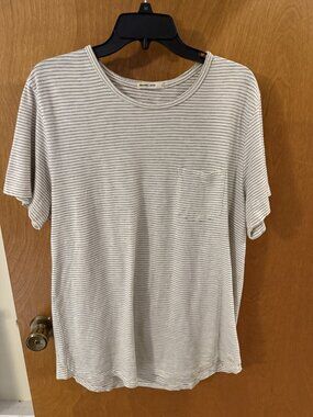 Marine Layer White Grey Striped Short Sleeve Cotton Pocket T-Shirt Mens Large